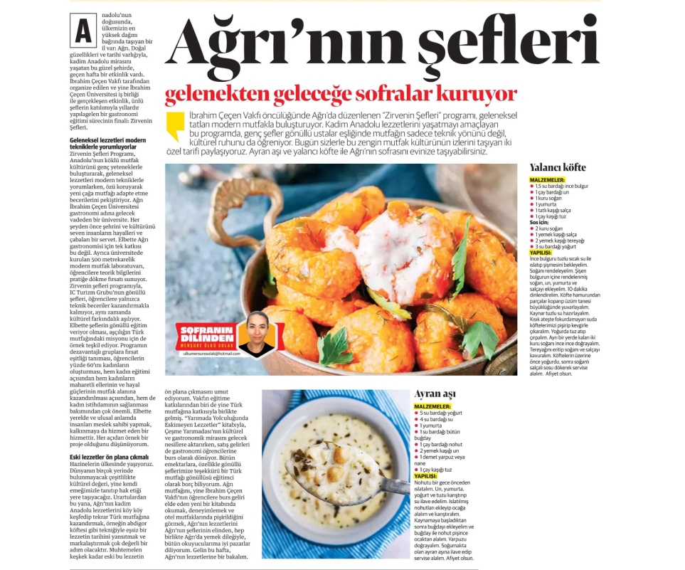 ZİRVENİN ŞEFLERİ AĞRIDA YETİŞİYOR - YENİ ŞAFAK