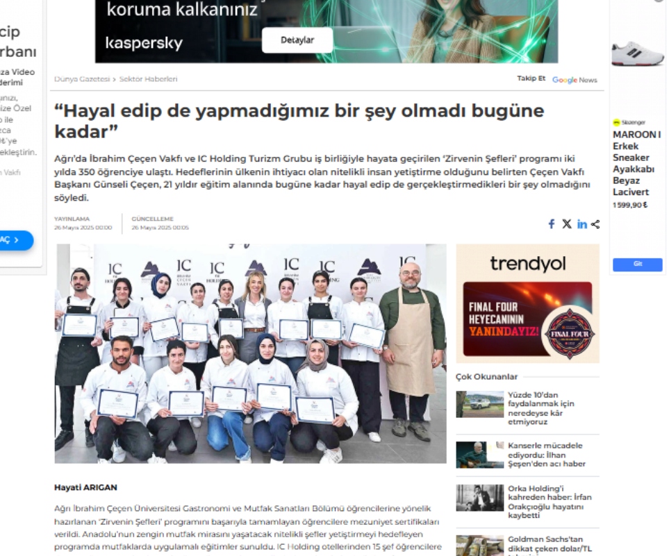 ZİRVENİN ŞEFLERİ AĞRIDA YETİŞİYOR - DUNYA.COM