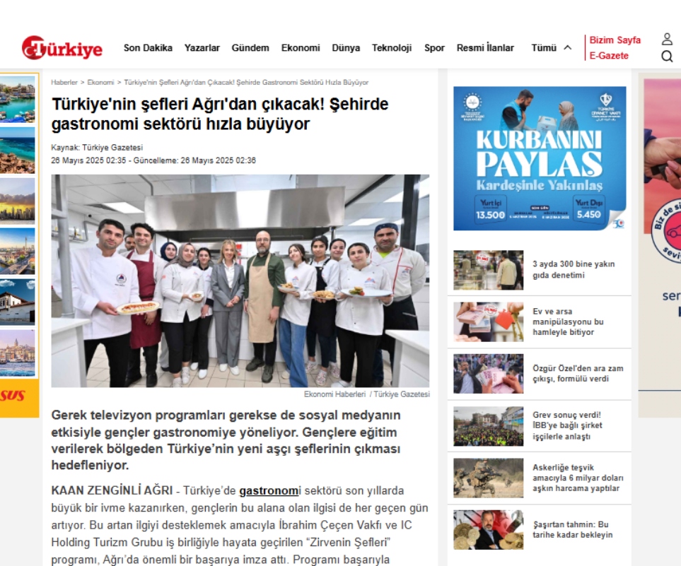 ZİRVENİN ŞEFLERİ AĞRIDA YETİŞİYOR - TÜRKİYE GAZETESİ